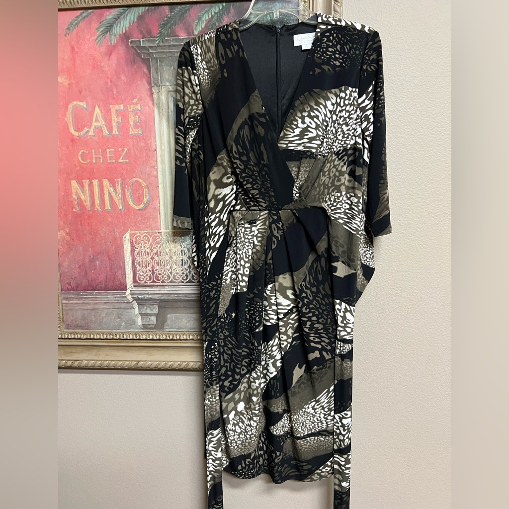 Jessica Simpson Abstract Animal Print Wrap Dress - Black & Olive